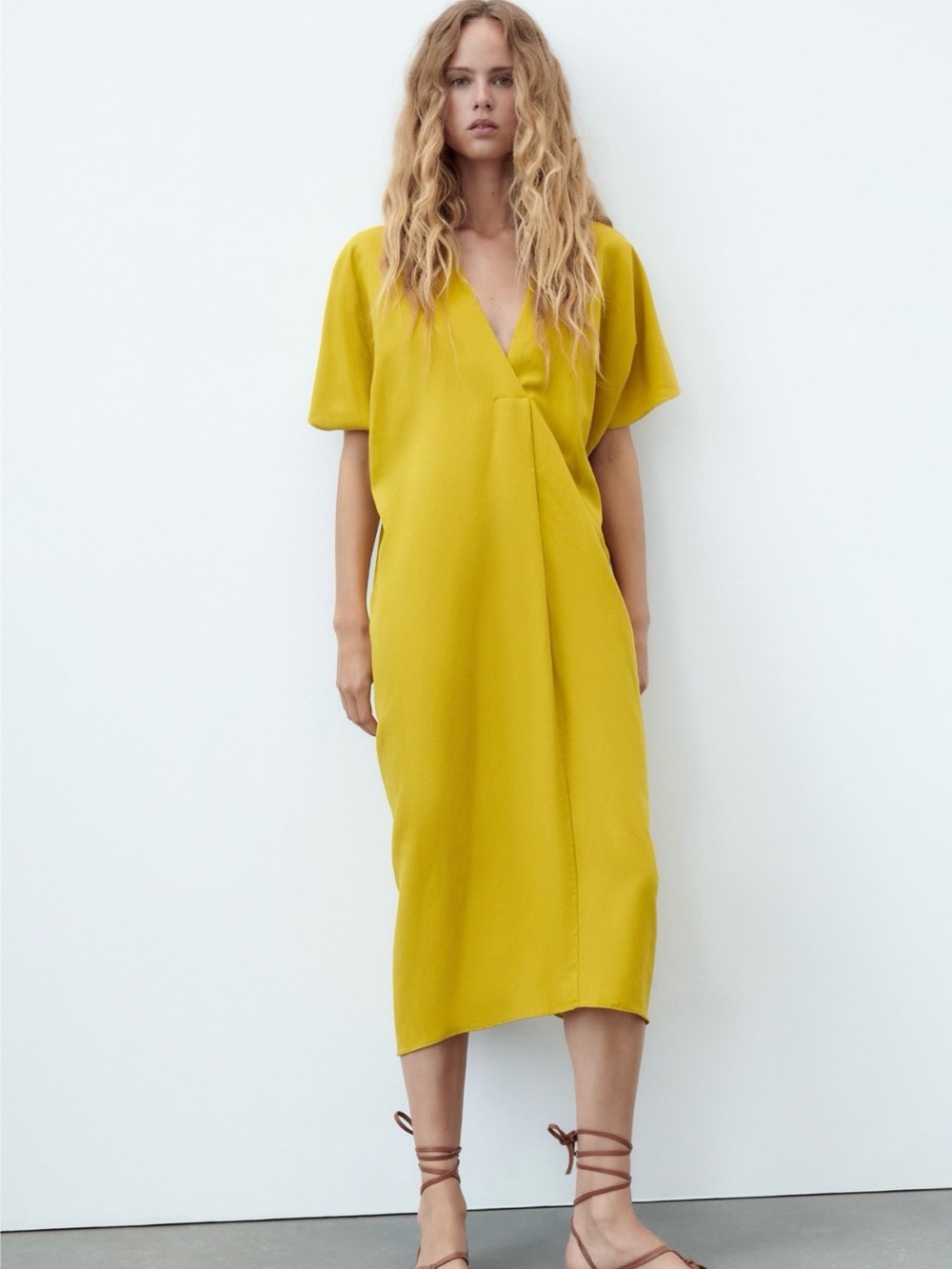 ZARA MUSTARD YELLOW KAFTAN DRESS SIZE L